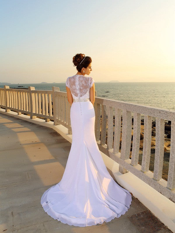 Sheath V-Neck Chiffon Sleeveless Wedding Dress - Chloe Dress