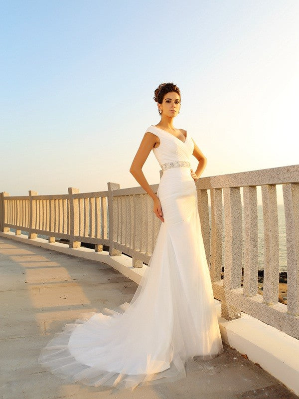 Sheath V-Neck Sleeveless Pleated Wedding Dress - Chloe Dress