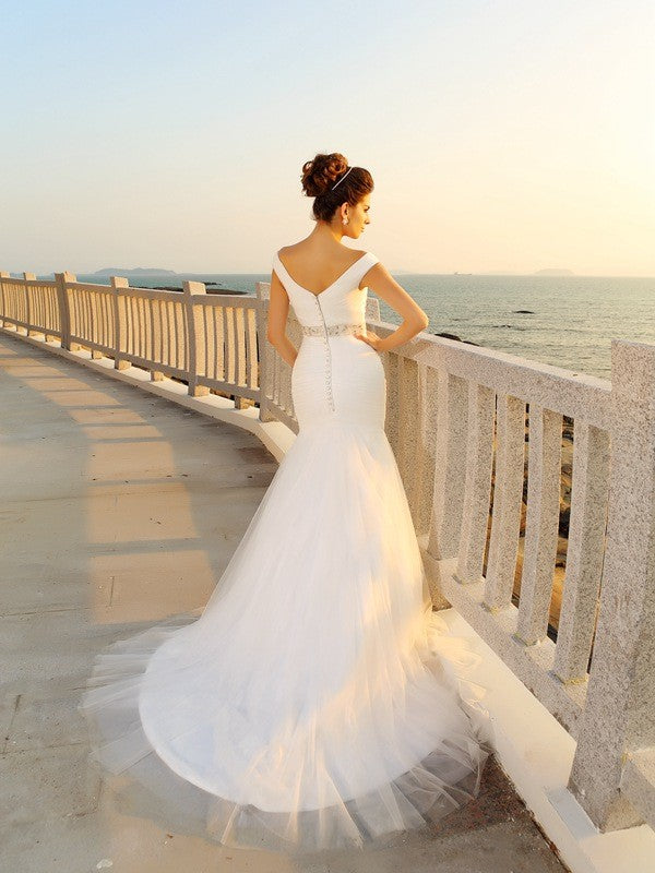 Sheath V-Neck Sleeveless Pleated Wedding Dress - Chloe Dress