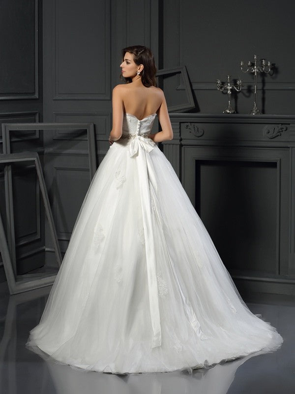Ball Gown Strapless Sleeveless Applique Wedding Gown - Chloe Dress
