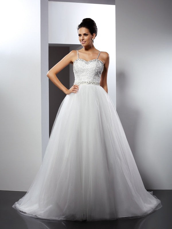 A-Line Spaghetti Strap Tulle Sleeveless Wedding Dress - Chloe Dress