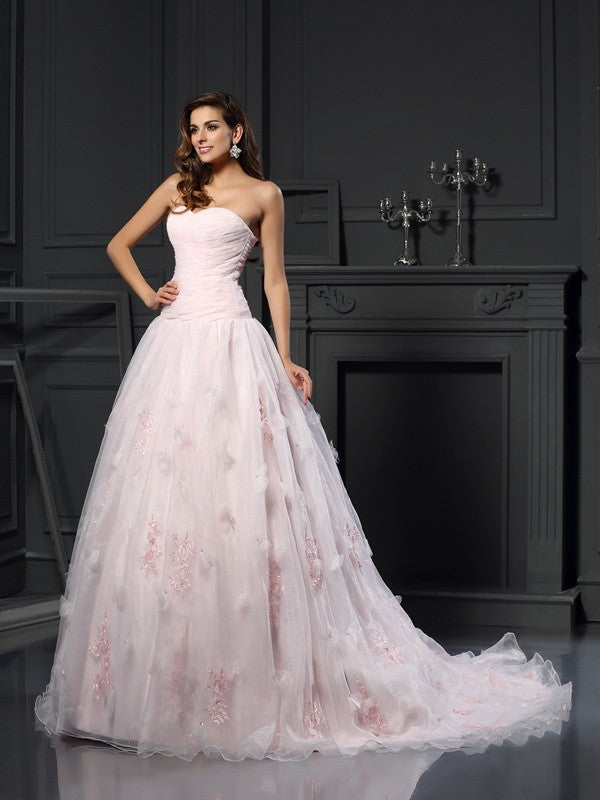 Ball Gown Sweetheart Organza Sleeveless Ruffled Wedding Gown - Chloe Dress