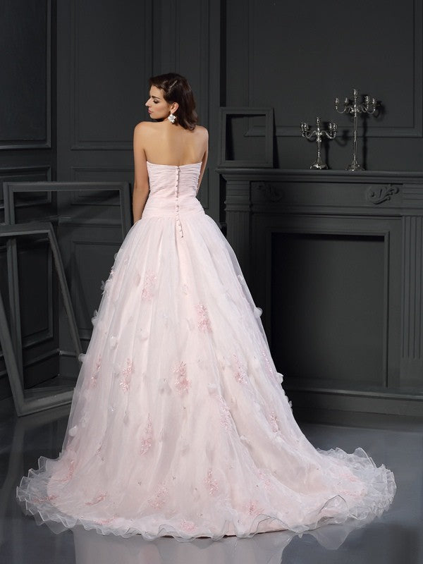 Ball Gown Sweetheart Organza Sleeveless Ruffled Wedding Gown - Chloe Dress