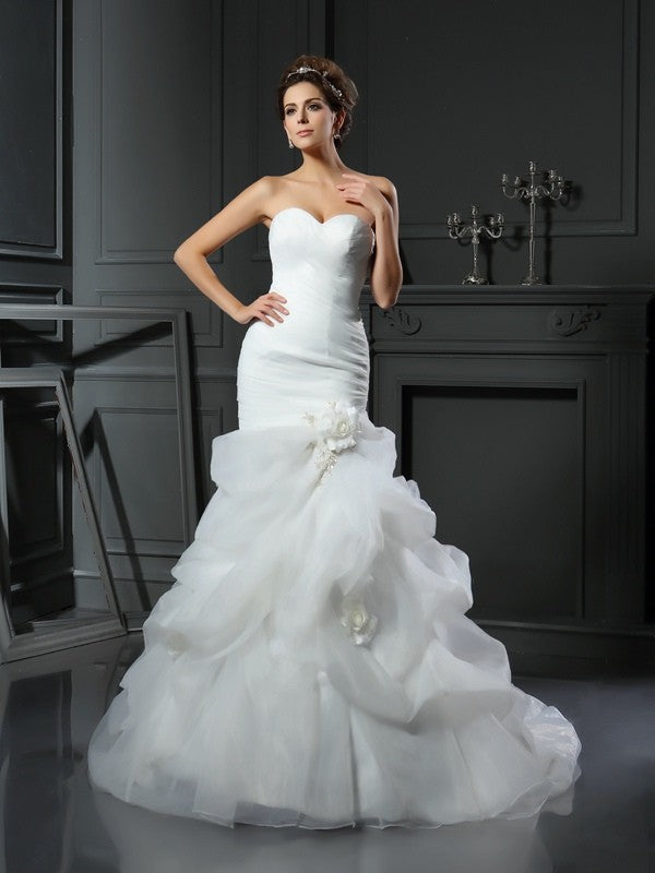 Mermaid Sweetheart Satin Sleeveless Ruffled Wedding Dress - Chloe Dress
