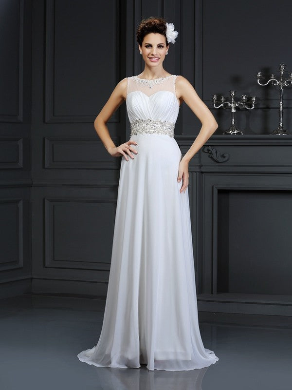 A-Line Chiffon Sleeveless Ruffled Tea-Length Wedding Dress - Chloe Dress