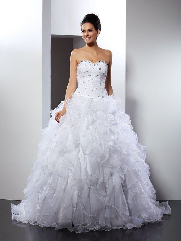 Ball Gown Sweetheart Satin Sleeveless Ruffled Wedding Gown - Chloe Dress