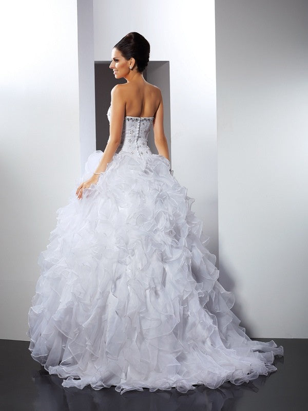 Ball Gown Sweetheart Satin Sleeveless Ruffled Wedding Gown - Chloe Dress