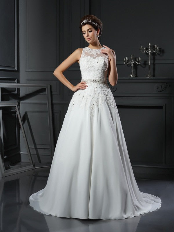 A-Line High Neck Chiffon Sleeveless Wedding Dress - Chloe Dress
