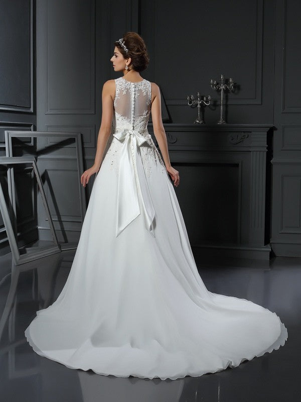 A-Line High Neck Chiffon Sleeveless Wedding Dress - Chloe Dress