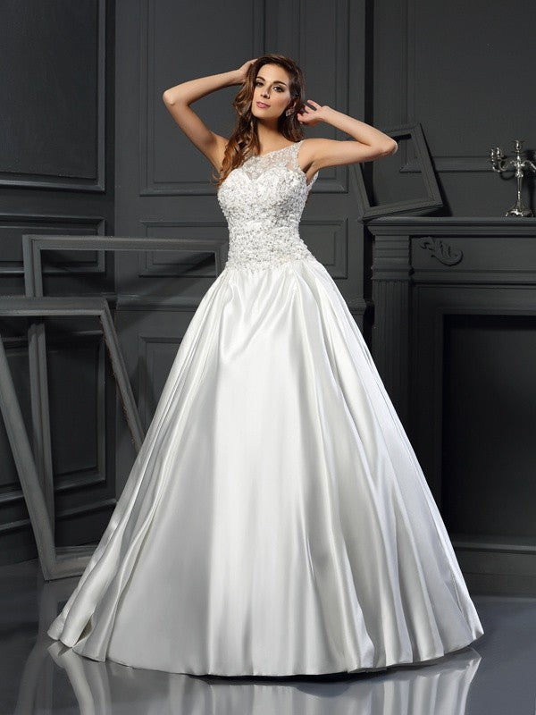 Ball Gown Satin Sleeveless Applique Wedding Gown - Chloe Dress
