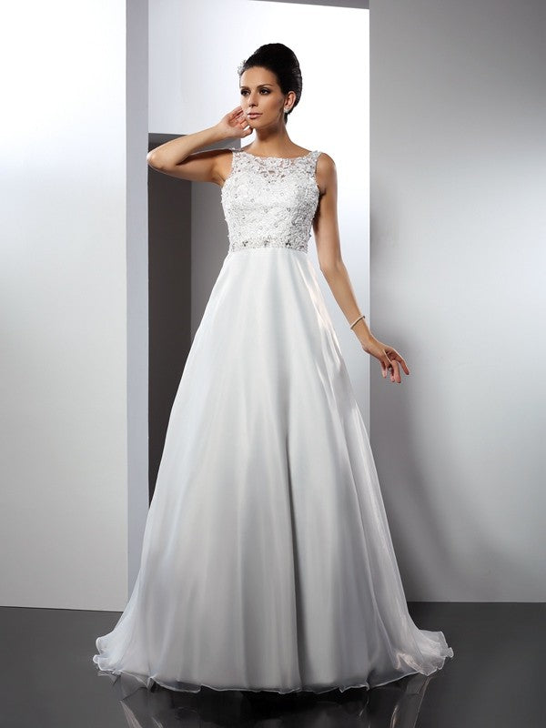 A-Line Satin Sleeveless Ruffled Wedding Dress - Chloe Dress