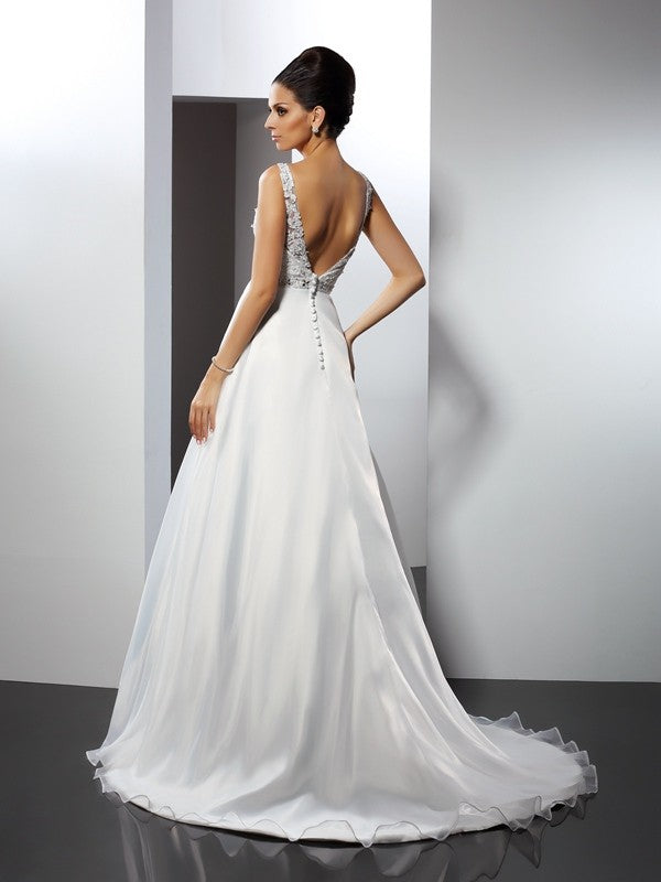 A-Line Satin Sleeveless Ruffled Wedding Dress - Chloe Dress