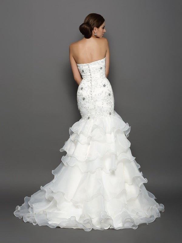 Mermaid Sweetheart Organza Sleeveless Applique Wedding Dress - Chloe Dress