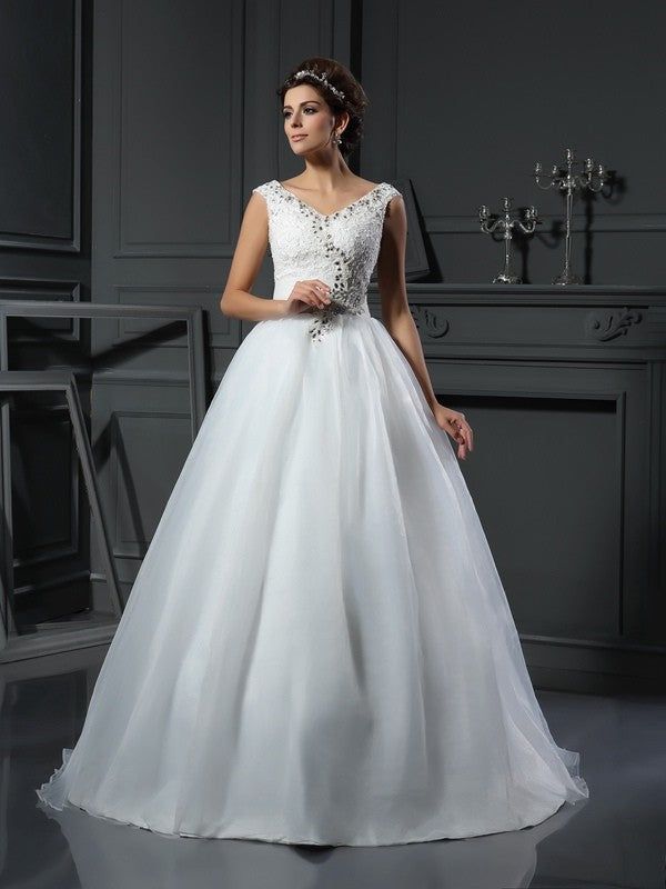 A-Line V-Neck Organza Sleeveless Wedding Dress - Chloe Dress