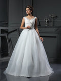 A-Line V-Neck Organza Sleeveless Wedding Dress - Chloe Dress