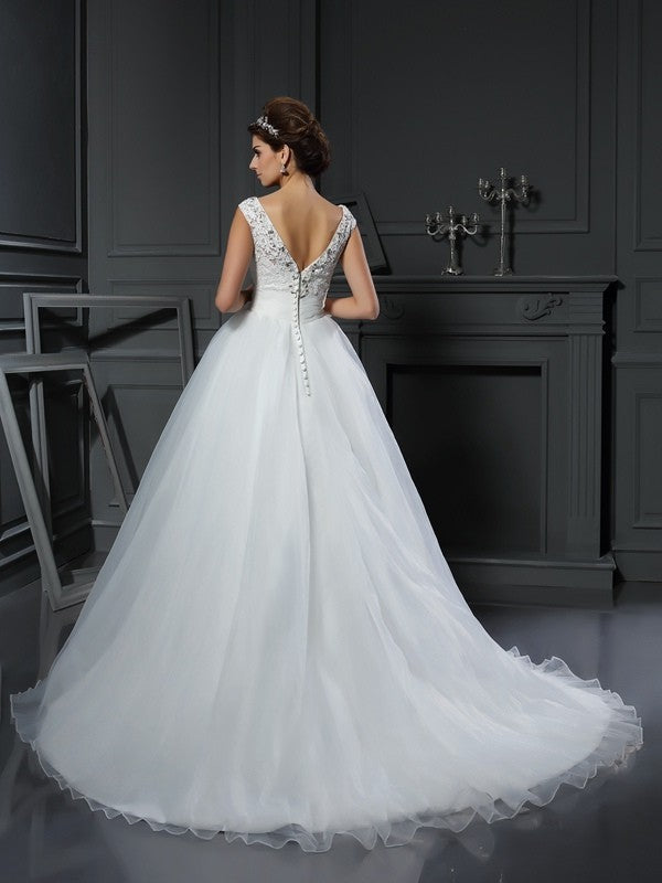 A-Line V-Neck Organza Sleeveless Wedding Dress - Chloe Dress