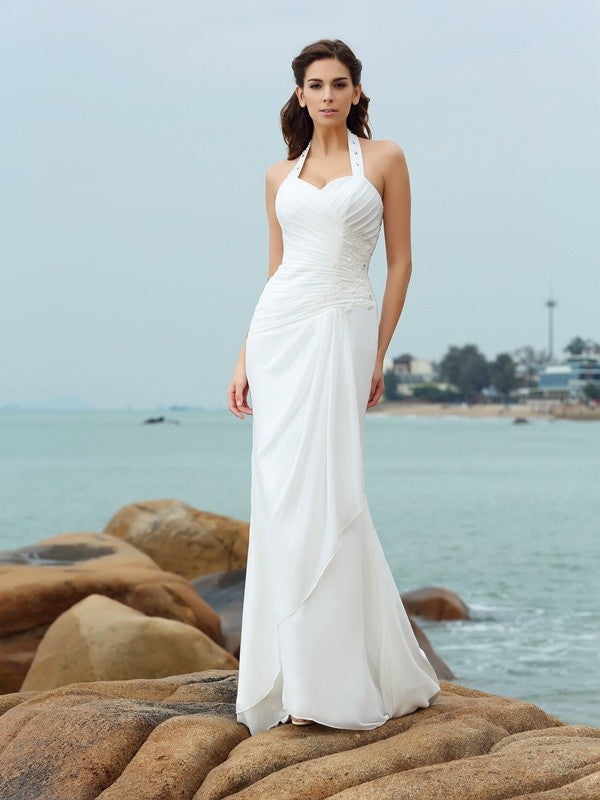 Sheath Halter Chiffon Sleeveless Pleated Wedding Dress - Chloe Dress