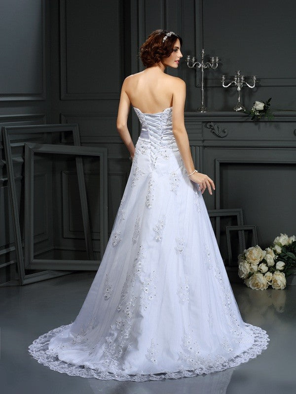 A-Line Strapless Satin Sleeveless Applique Wedding Dress - Chloe Dress