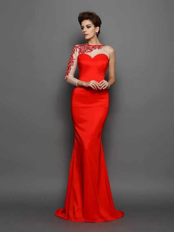 Mermaid High Neck Satin Long Sleeve Dress - Chloe Dress