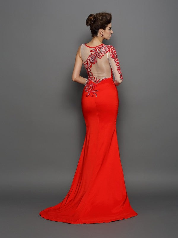 Mermaid High Neck Satin Long Sleeve Dress - Chloe Dress