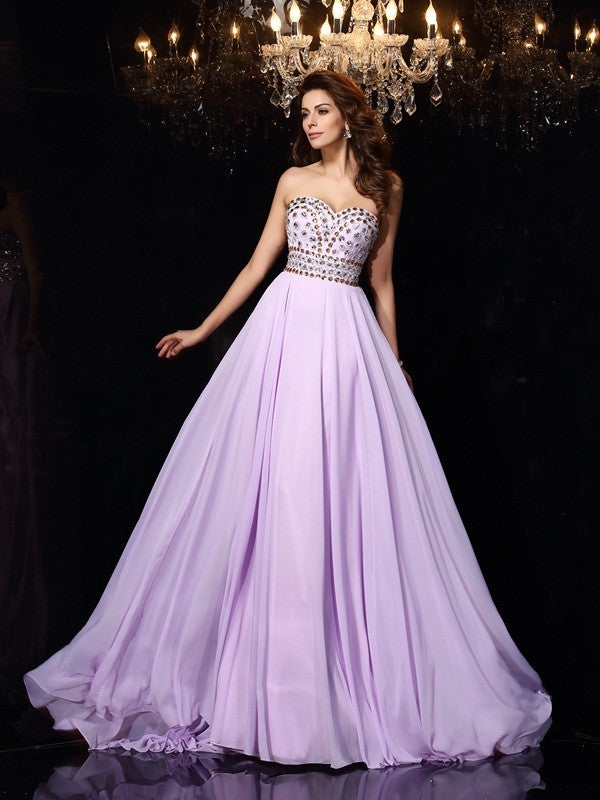A-Line Sweetheart Chiffon Sleeveless Train Dress - Chloe Dress
