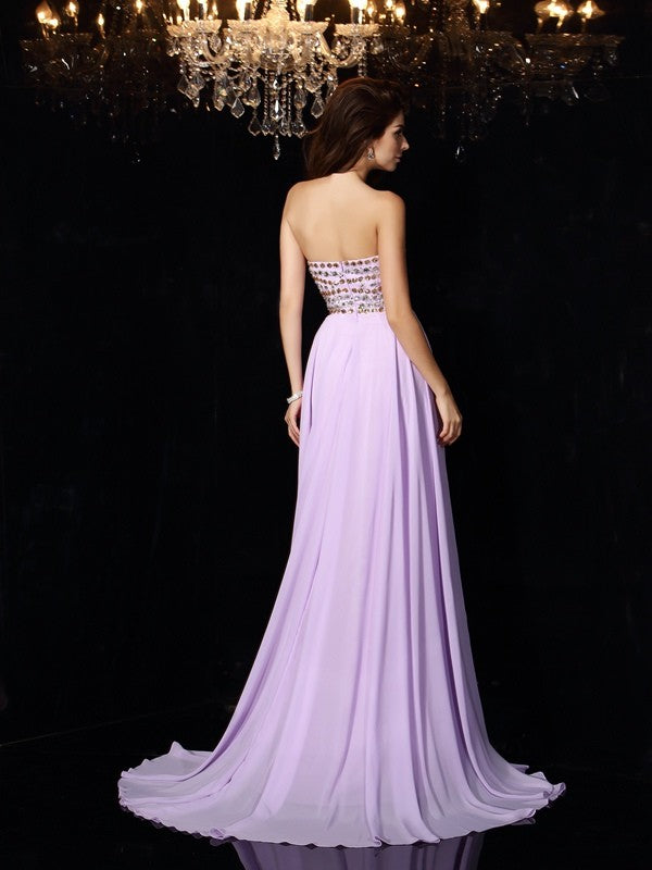 A-Line Sweetheart Chiffon Sleeveless Train Dress - Chloe Dress