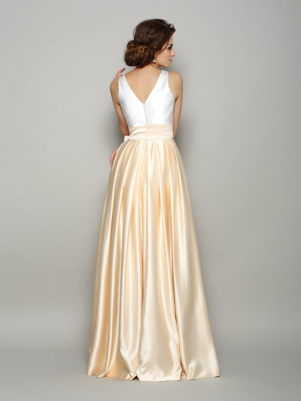 A-Line V-Neck Satin Sleeveless Dress - Chloe Dress
