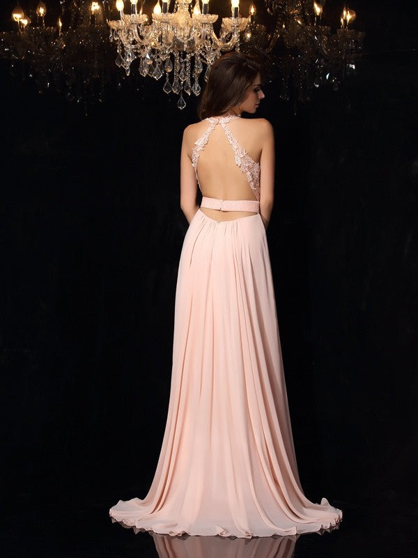 A-Line Halter Chiffon Sleeveless Dress - Chloe Dress