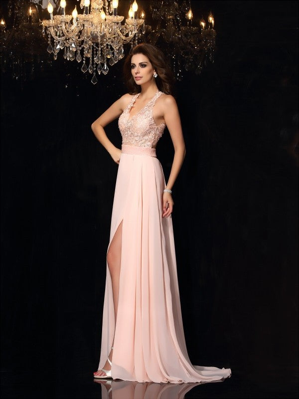 A-Line Halter Chiffon Sleeveless Dress - Chloe Dress