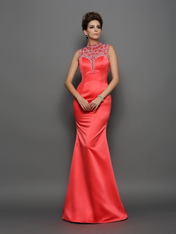 Mermaid High Neck Satin Sleeveless Dress - Chloe Dress