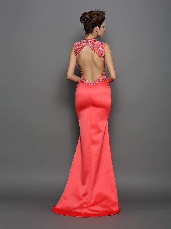 Mermaid High Neck Satin Sleeveless Dress - Chloe Dress