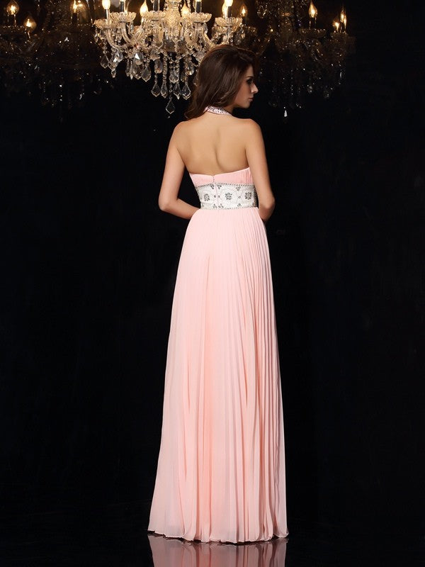 A-Line High Neck Chiffon Sleeveless Pleated Dress - Chloe Dress