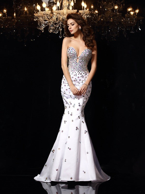 Mermaid Sweetheart Satin Sleeveless Rhinestone Dress - Chloe Dress