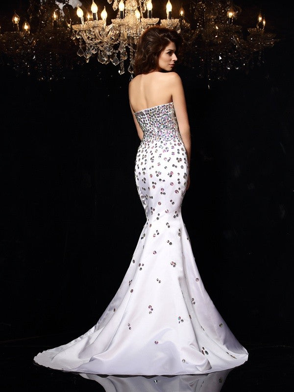 Mermaid Sweetheart Satin Sleeveless Rhinestone Dress - Chloe Dress