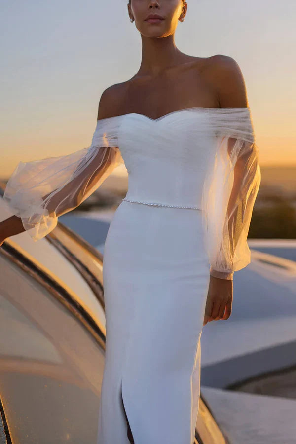 Off-Shoulder Long Sleeve Wedding Dress - Chloe Dress