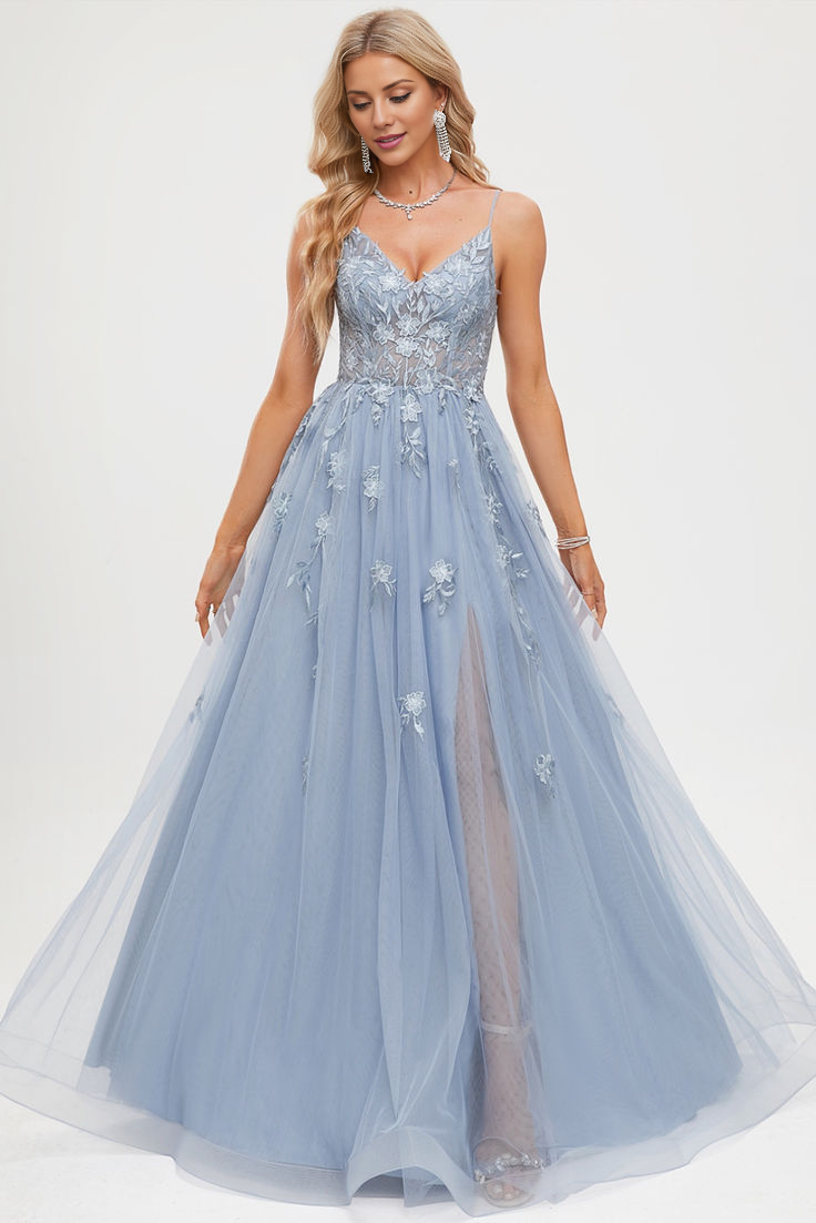 A-Line V-Neck Chiffon Floor-Length Evening Gown - Chloe Dress