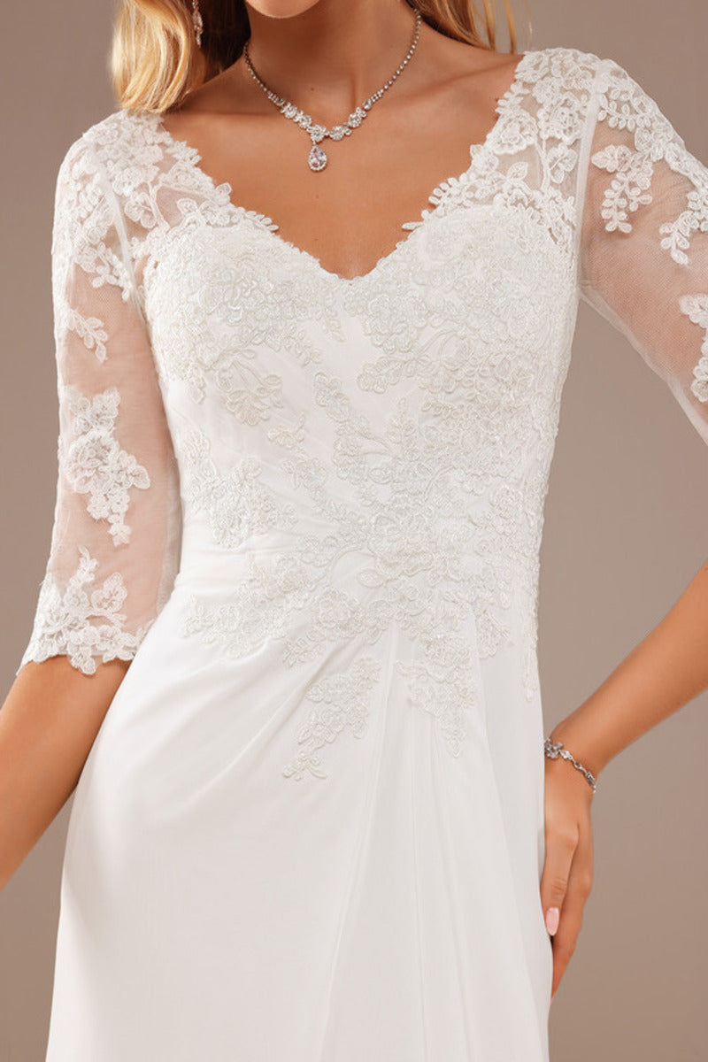 A-Line V-Neck Chiffon Asymmetric Wedding Dress - Chloe Dress