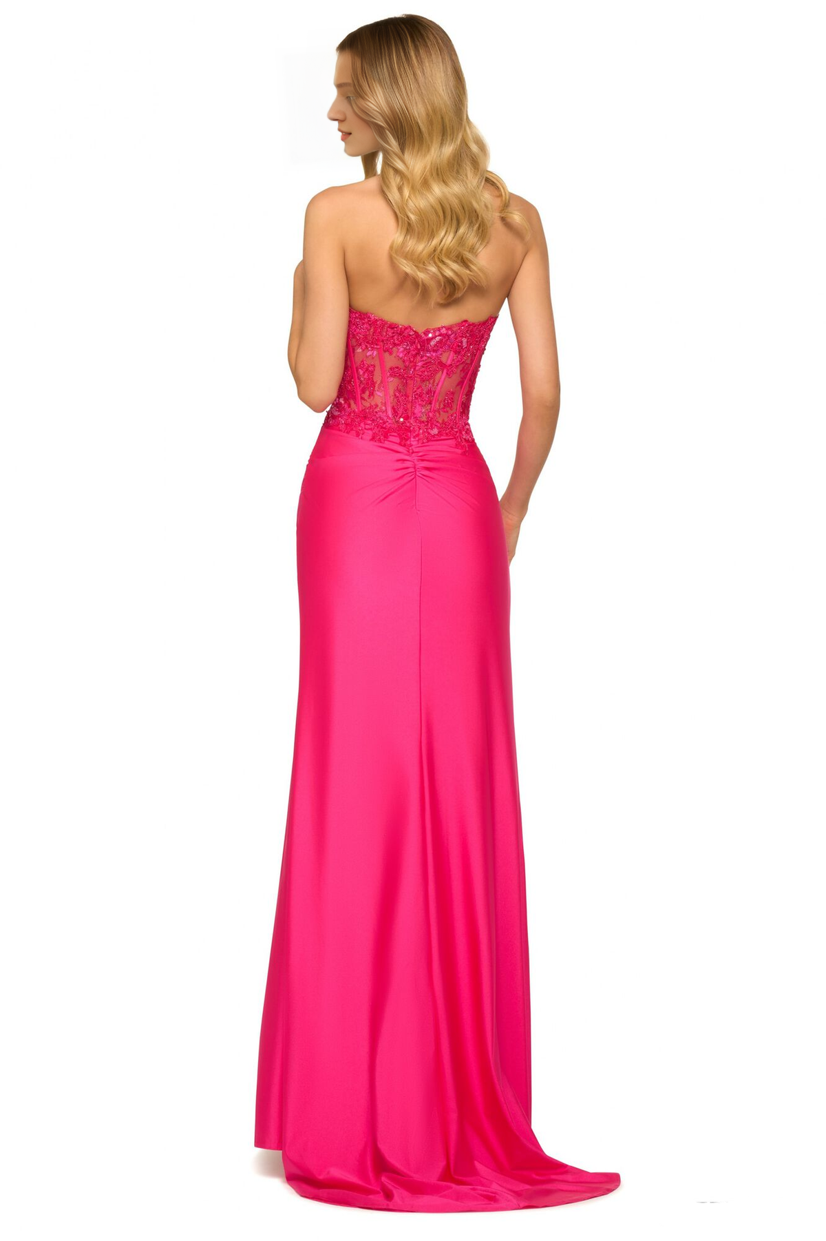 Strapless Lace Lace-Up Back High Slit Floor-Length Prom Dress - Chloe Dress