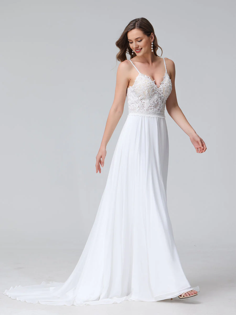 A-Line V-Neck Chiffon Sleeveless Wedding Dress - Chloe Dress