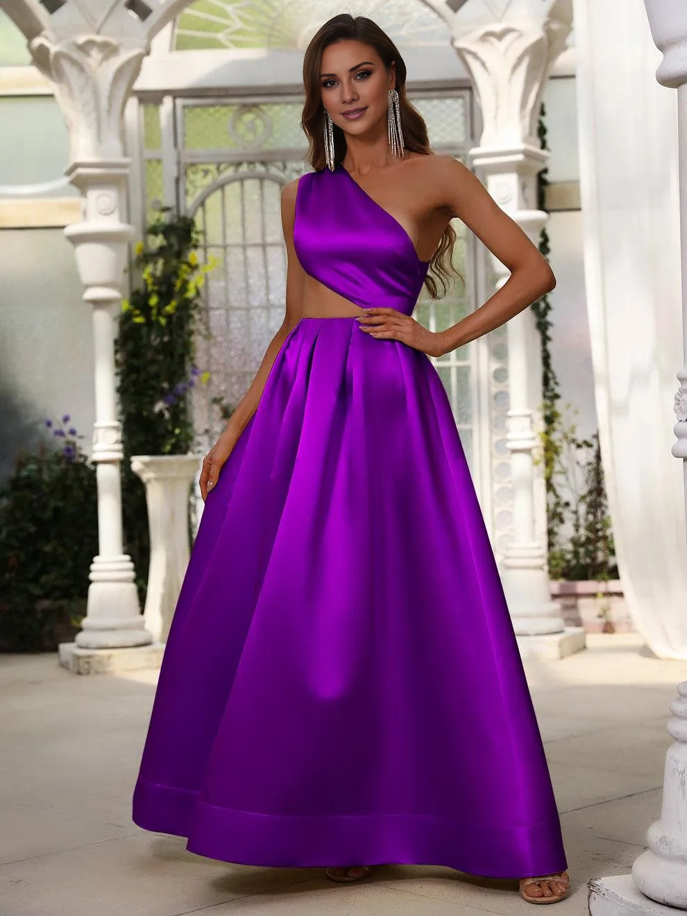 One-Shoulder Satin Floor-Length Formal Dress - Chloe Dress