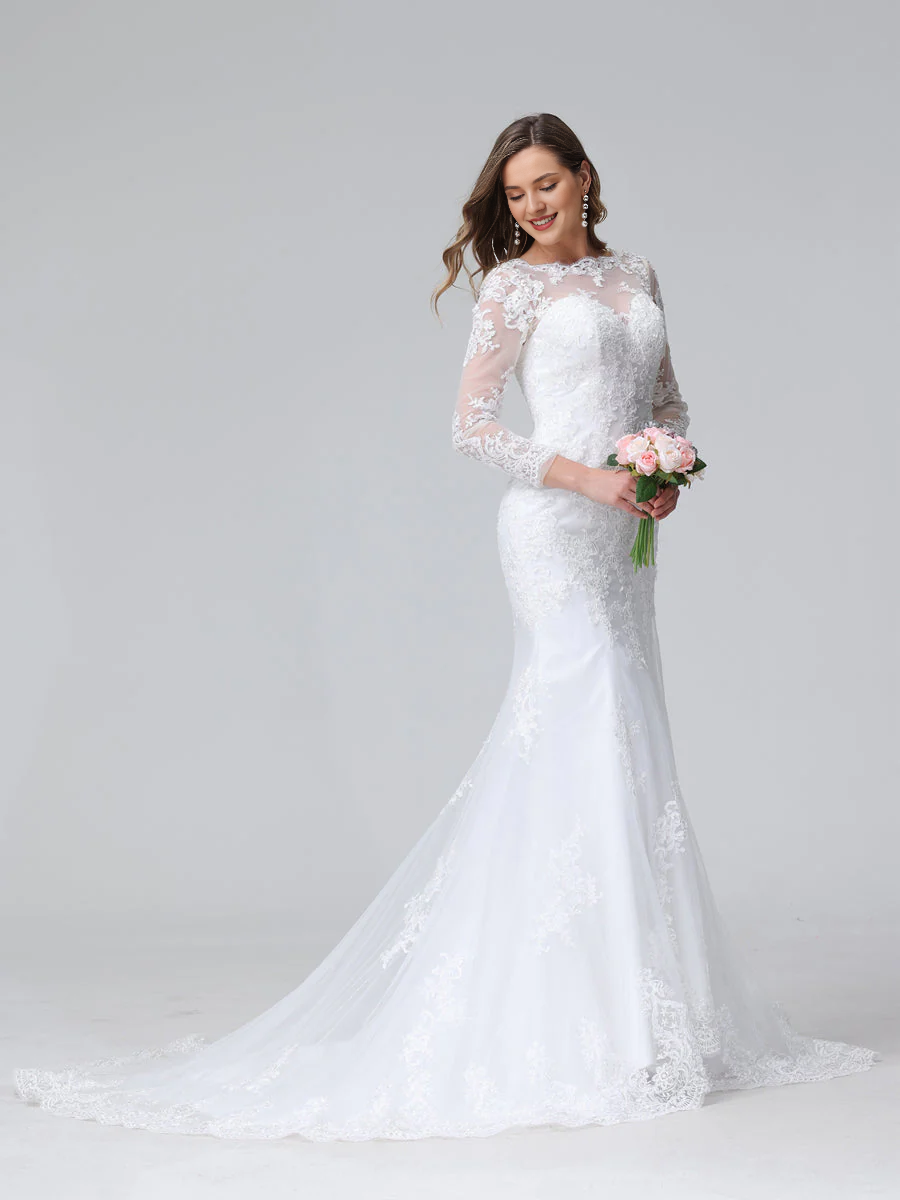 Lace Long Sleeve Embroidered Wedding Dress - Chloe Dress