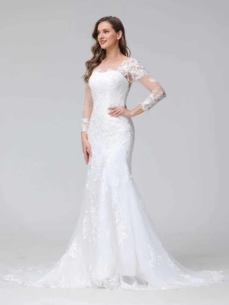 Mermaid Sweetheart Lace Long Sleeve Wedding Dress - Chloe Dress