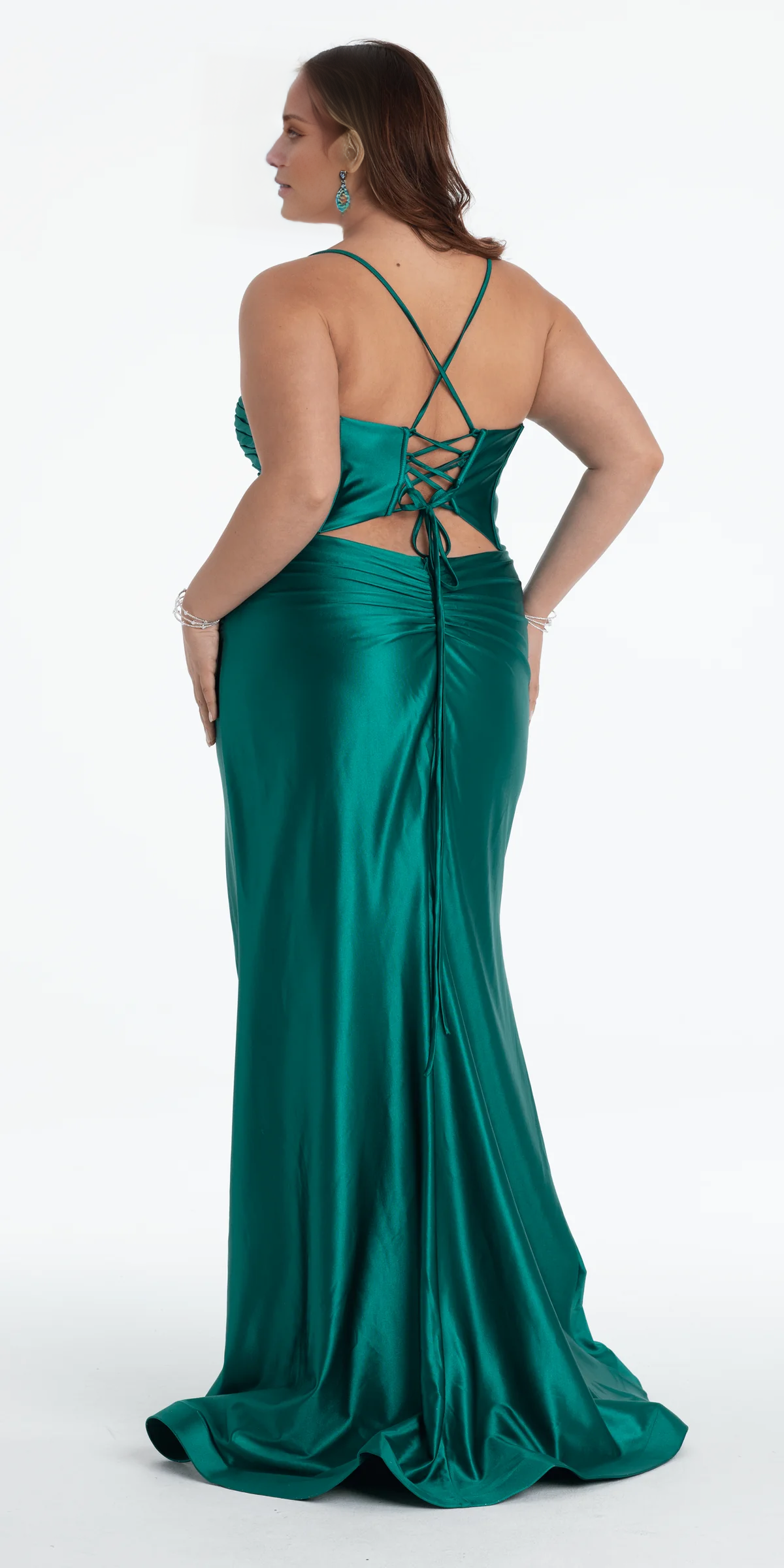 Off-Shoulder Satin Lace-Up Back Floor-Length Prom Dress - Chloe Dress