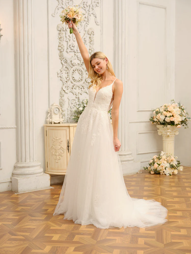 A-Line Sequin Sleeveless Applique Wedding Dress - Chloe Dress