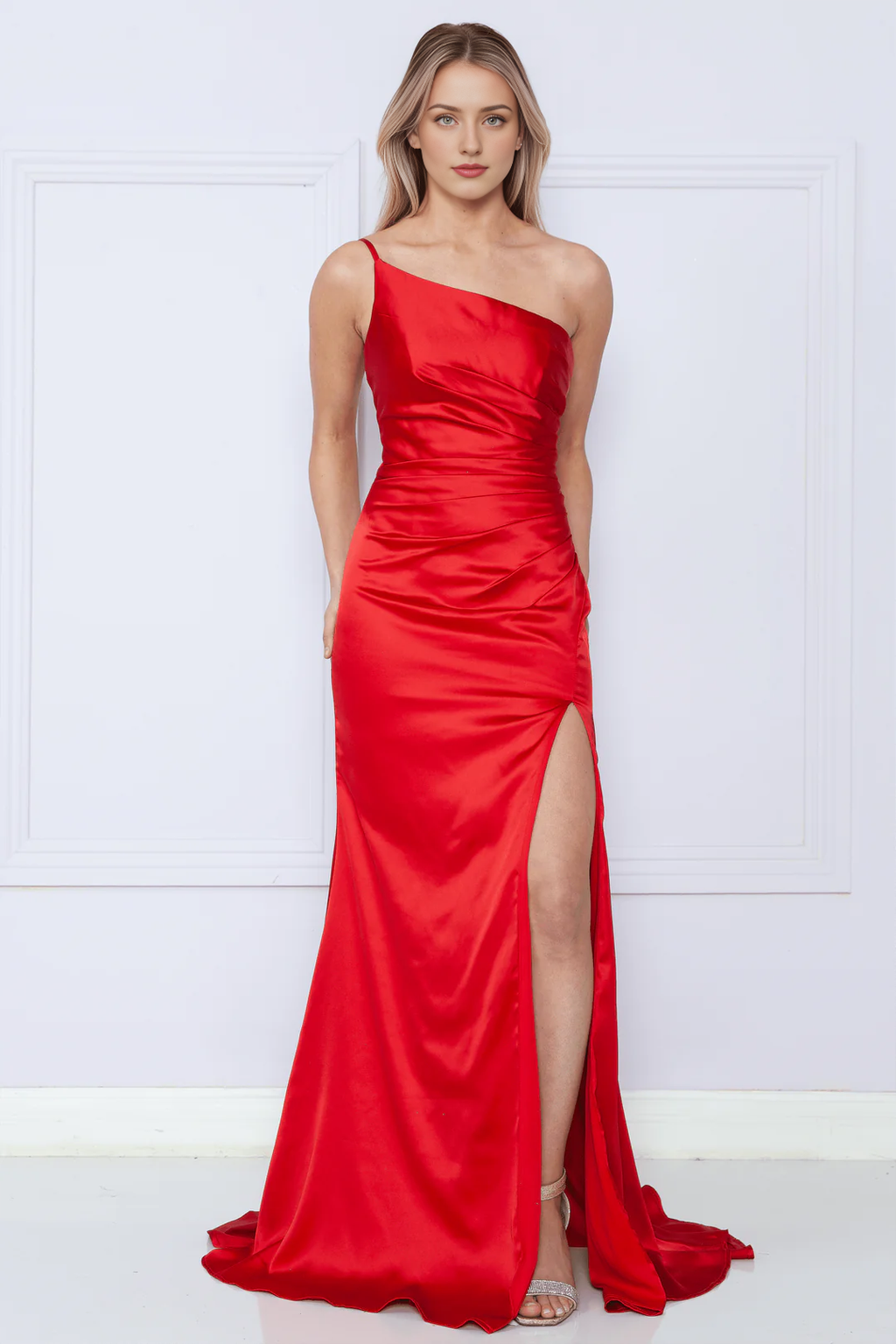 One-Shoulder Silk High Slit Dress - Chloe Dress
