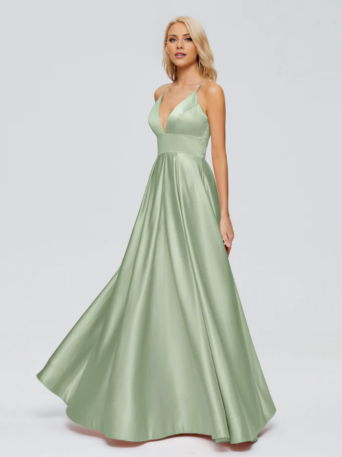 V-Neck Satin Floor-Length Wedding Dress - Chloe Dress