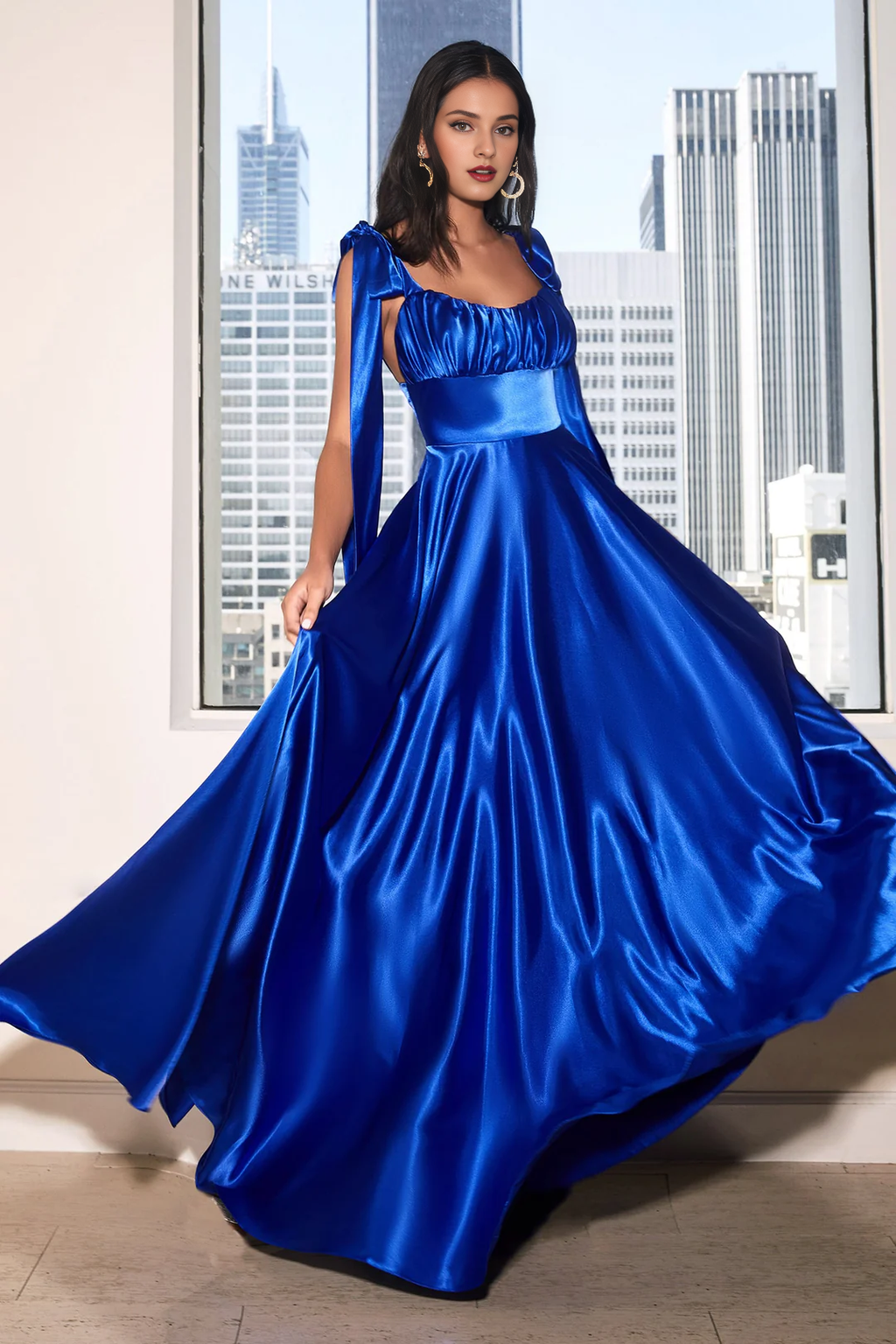 A-Line Satin Long Sleeve Dress - Chloe Dress