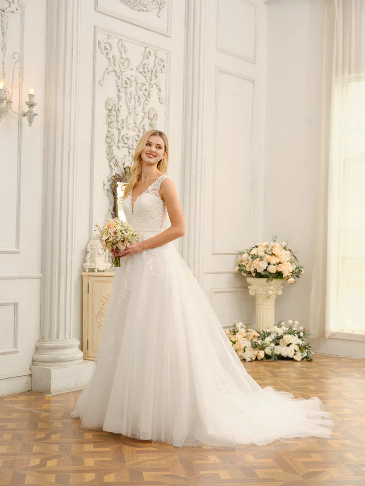 V-Neck Sleeveless Beaded Wedding Dress - Chloe Dress