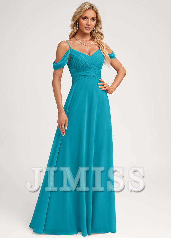 A-Line Off-Shoulder Chiffon Floor-Length Wedding Dress - Chloe Dress