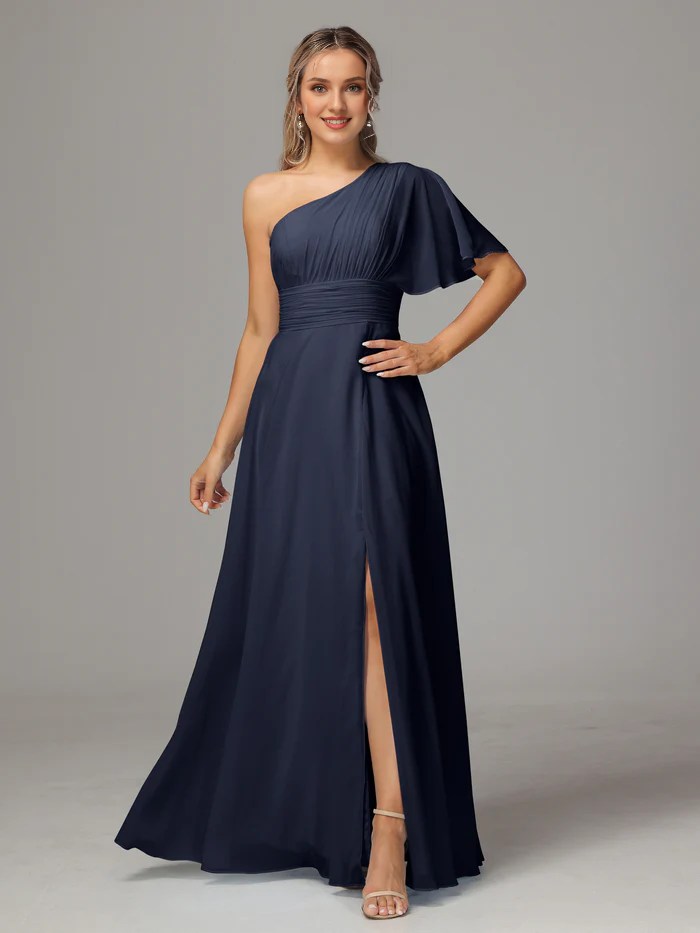 Chiffon High Slit Wedding Dress - Chloe Dress
